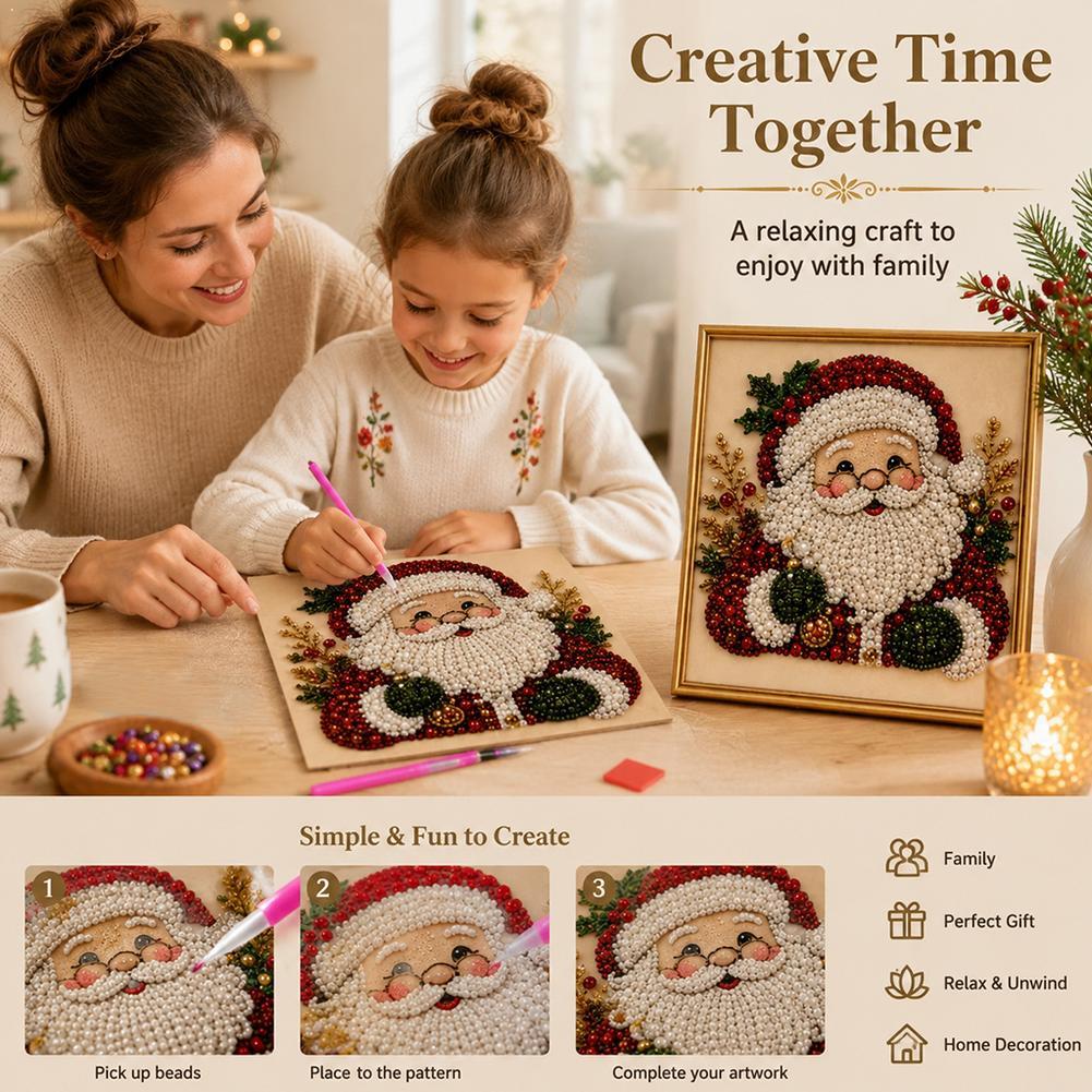 Art Craft For Kids - Christmas Santa Claus Pearl Art DIY