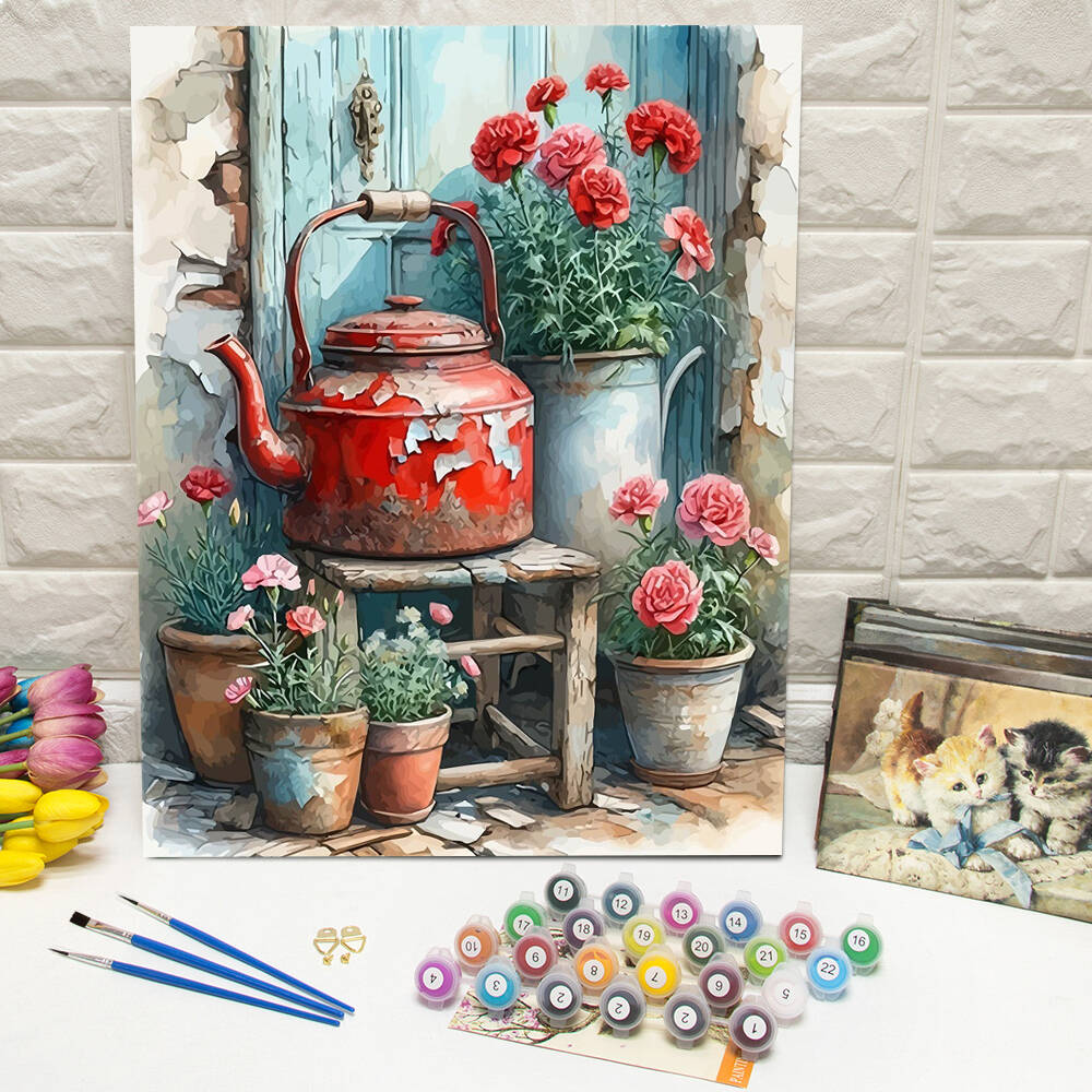 Art Craft Door - DIY Digital Oil Painting Kettle Flower