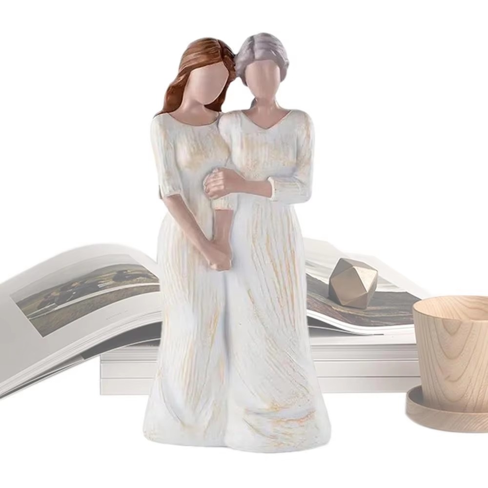 Art Craft Mother'S Day - Hand-Painte Mother And Daughter Statue Resin